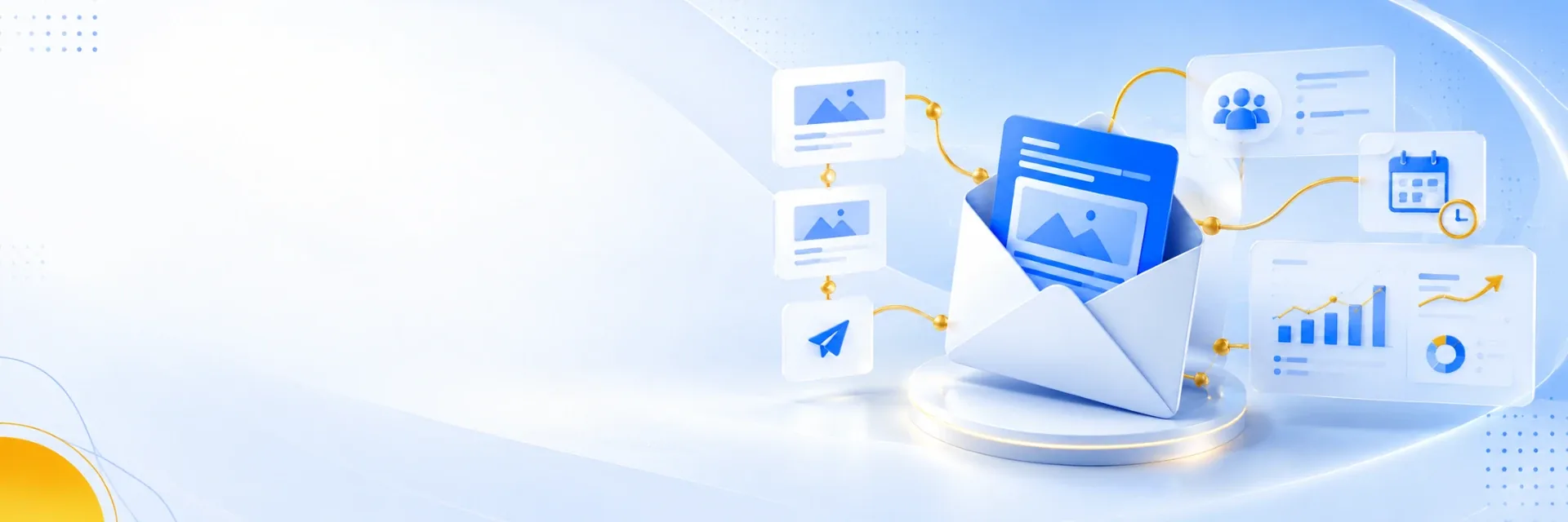 Email campaigns and connected customer nurture workflow illustration